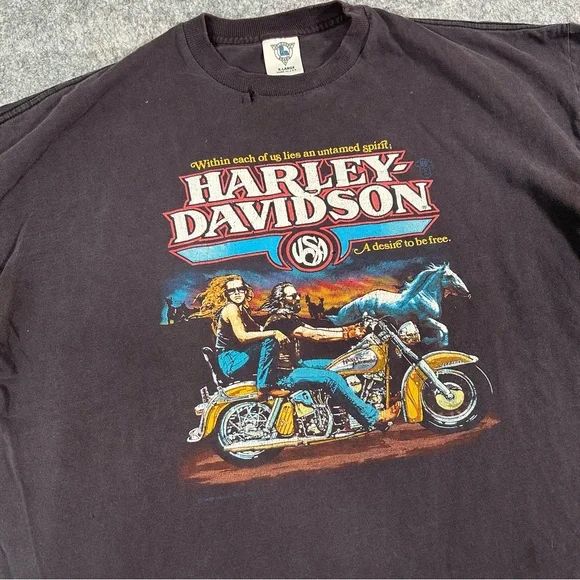Vintage Harley Davidson Shirt Men XL Black 80s A Desire To Be Free Holubek Biker